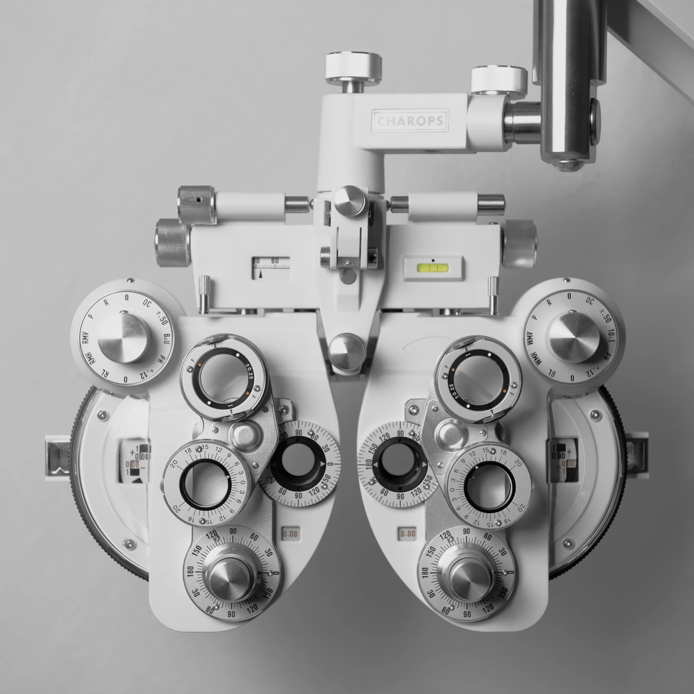 Phoropter lenses used to measure refraction during an eye exam