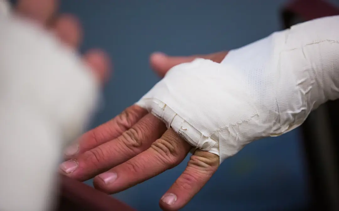 Close-up of a bandaged hand and wrist